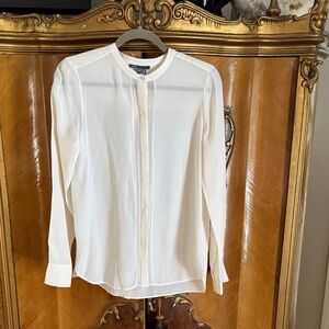 Vince Off White Semi-Sheer Silk Blouse